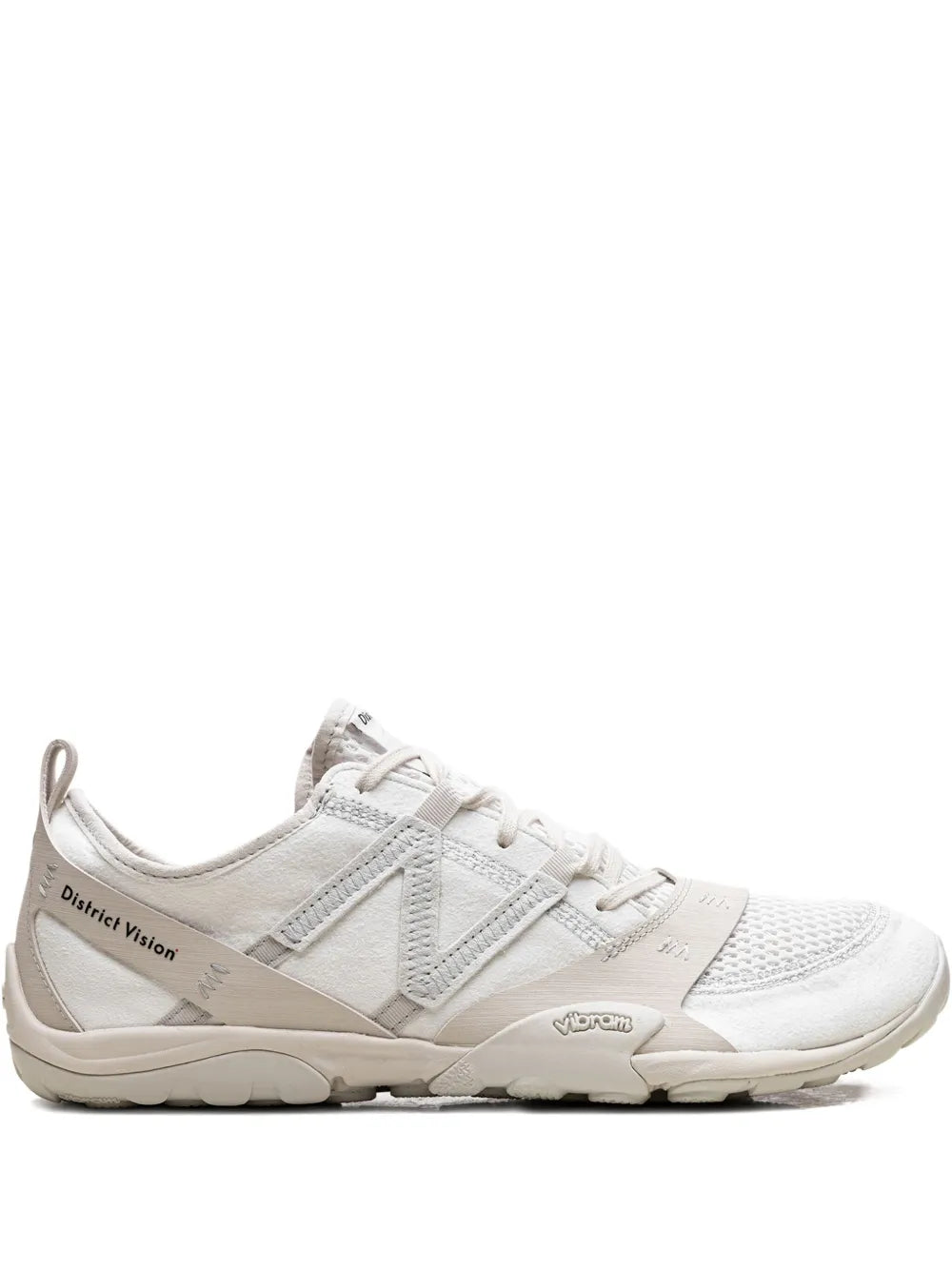 Off-white New Balance sneakers with laces, breathable knit upper, cushioned sole