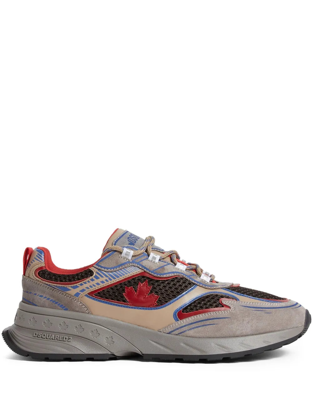 Dsquared2 suede sneakers in grey with red/blue logo panels and lace-up front