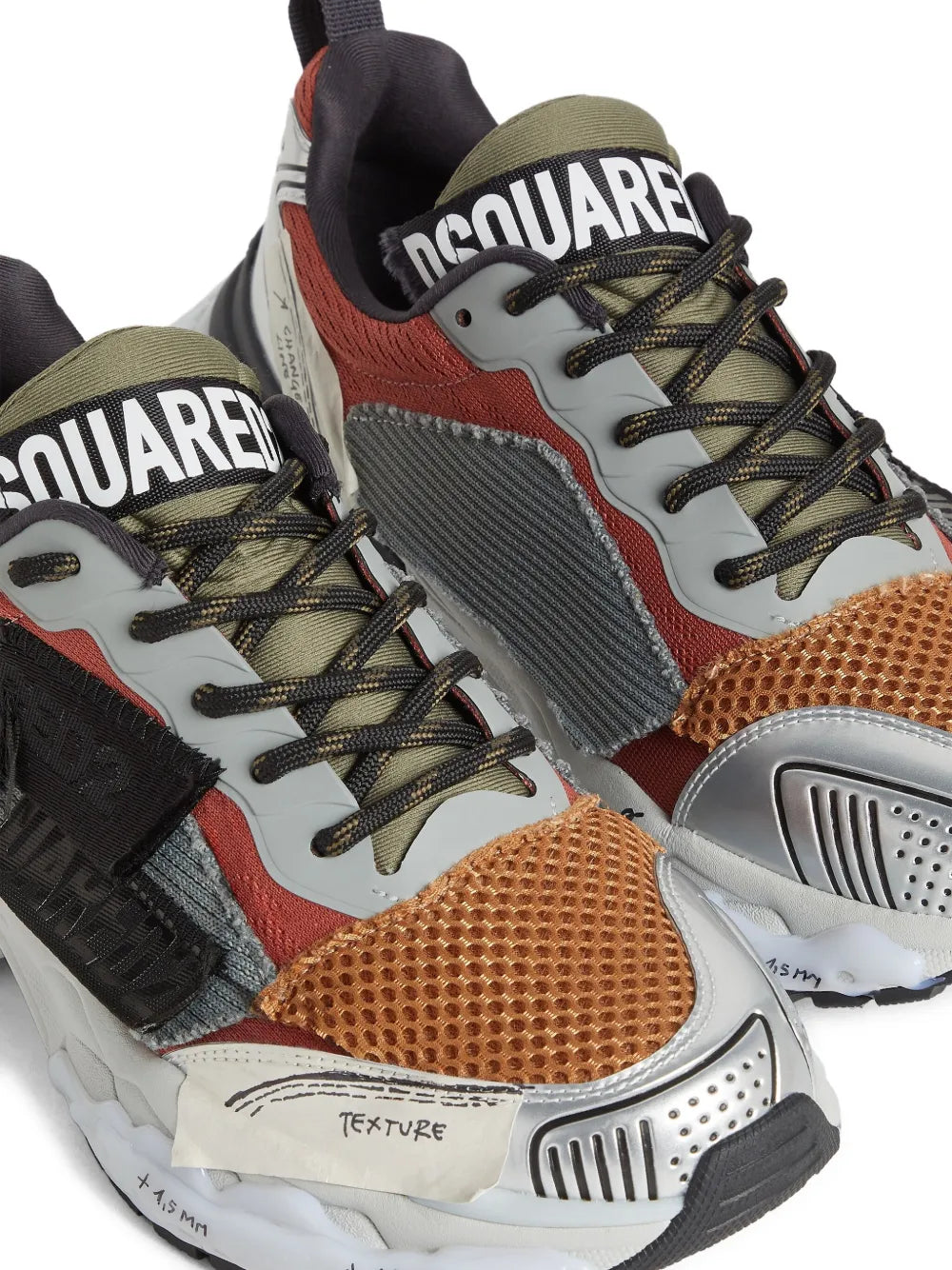 Dsquared2 lace-up sneakers close-up with mesh, suede and lace panels