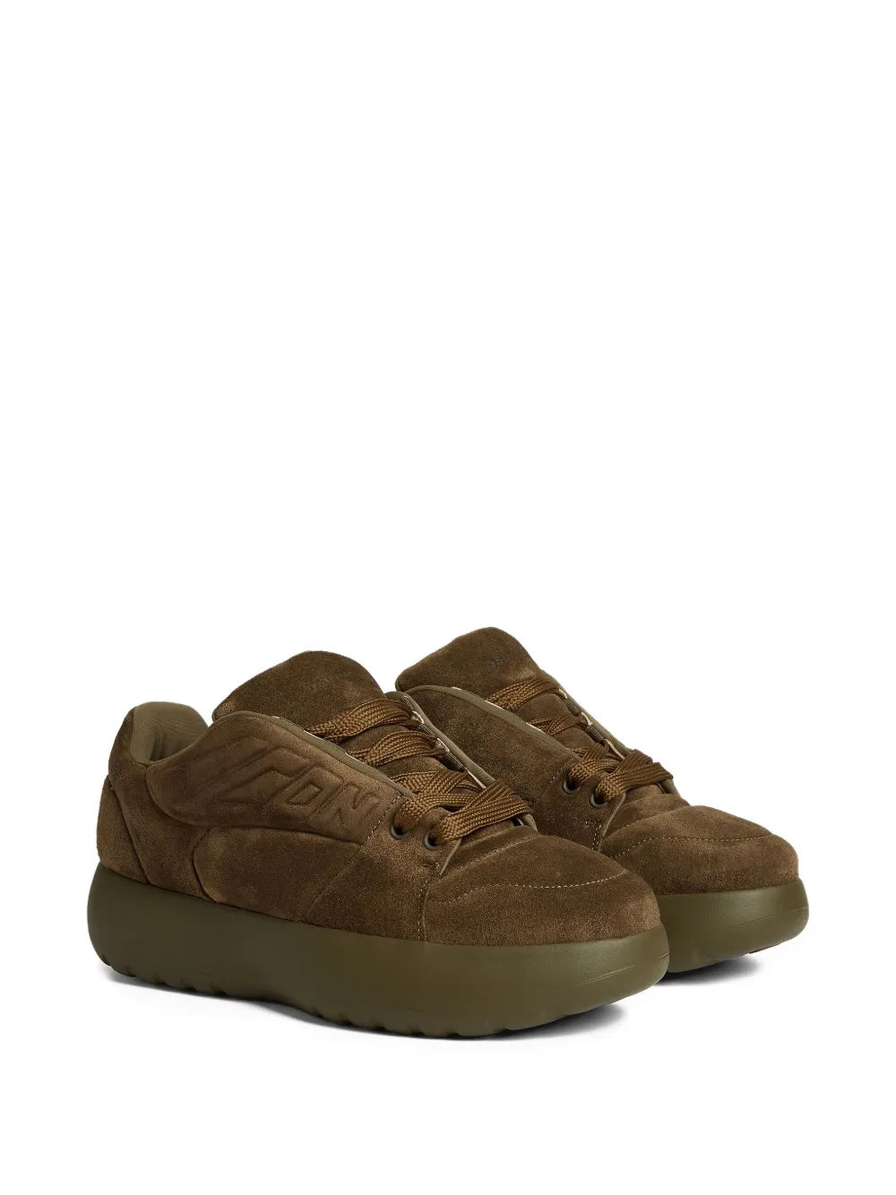Earth-brown suede Dsquared2 Icon sneakers, lace-up with side logo panel