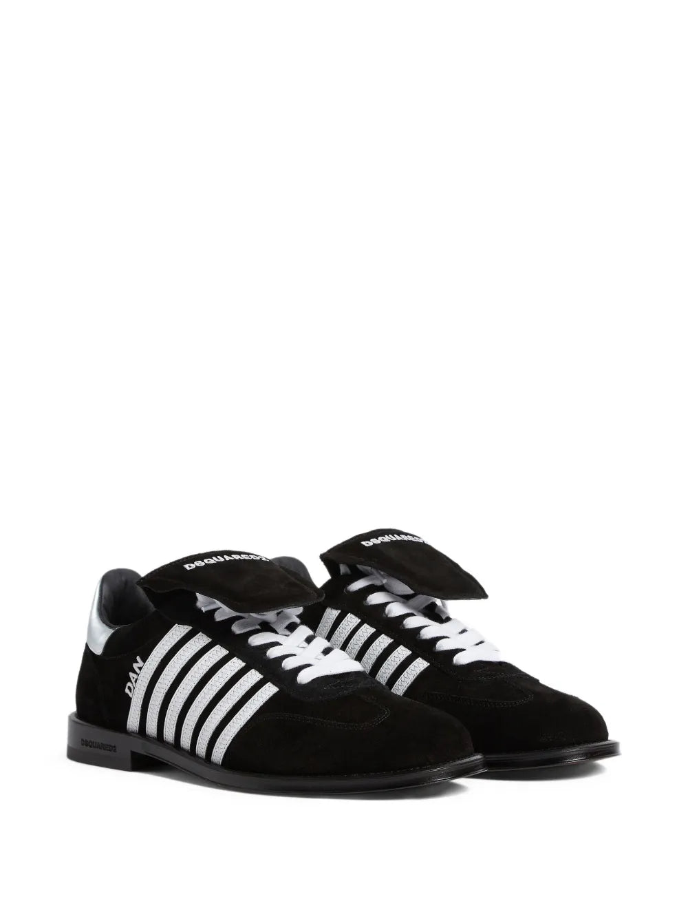 Dsquared2 Boxer sneakers, black suede with white stripes, lace-up side view