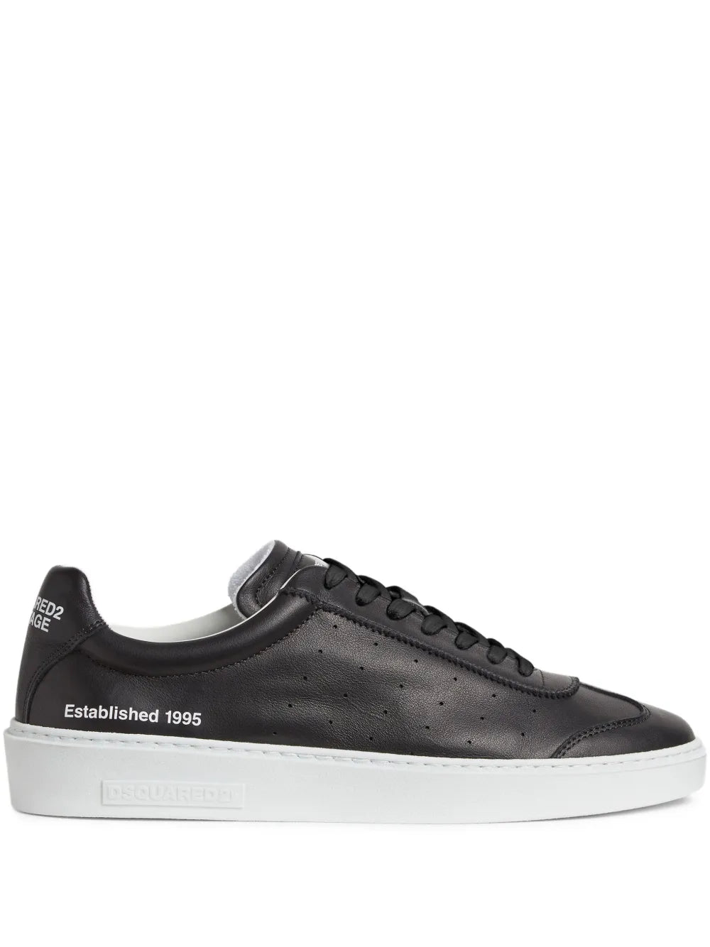 Dsquared2 black leather sneakers with lace-up front, white rubber sole, side logo