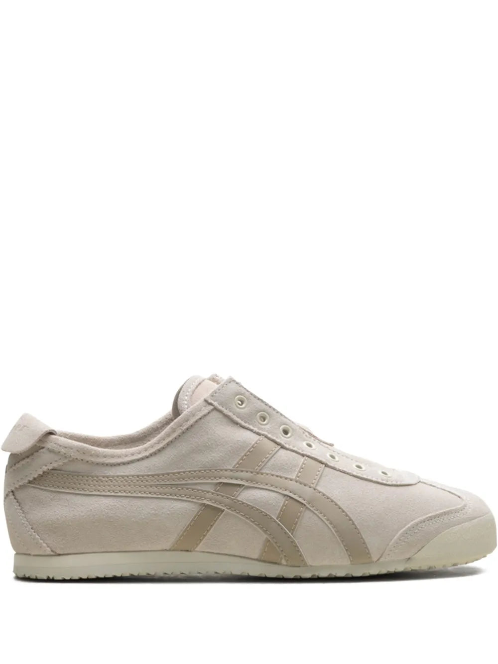 Beige Mexico 66 slip-on sneakers with signature side stripes and lace eyelets