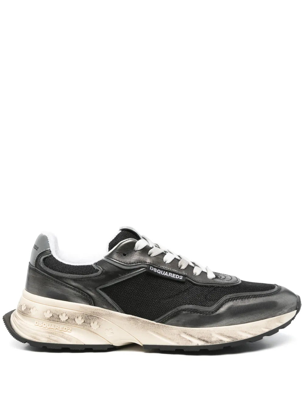 Dsquared2 black lace-up sprinter sneakers with logo patch and chunky off-white sole