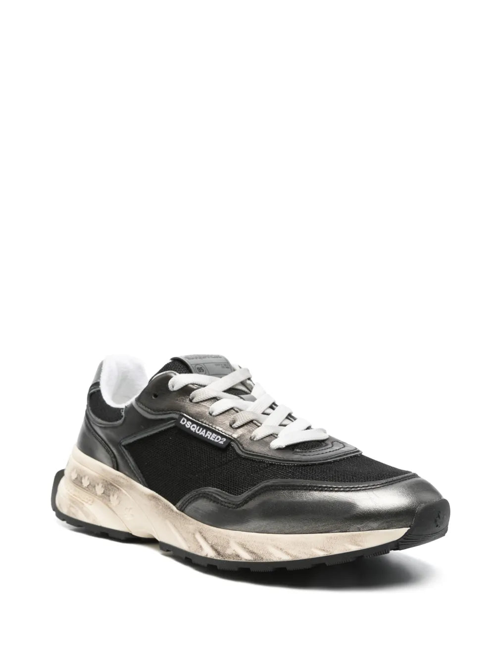 Dsquared2 black lace-up sprinter sneakers, side view, chunky off-white sole