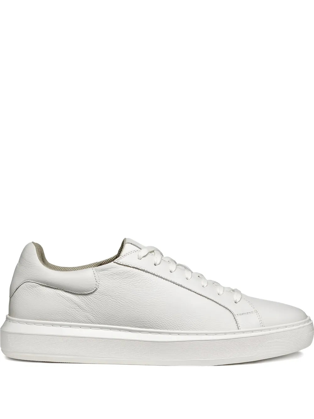 Geox Deiven white leather lace-up sneakers, low-cut with clean side panel seams