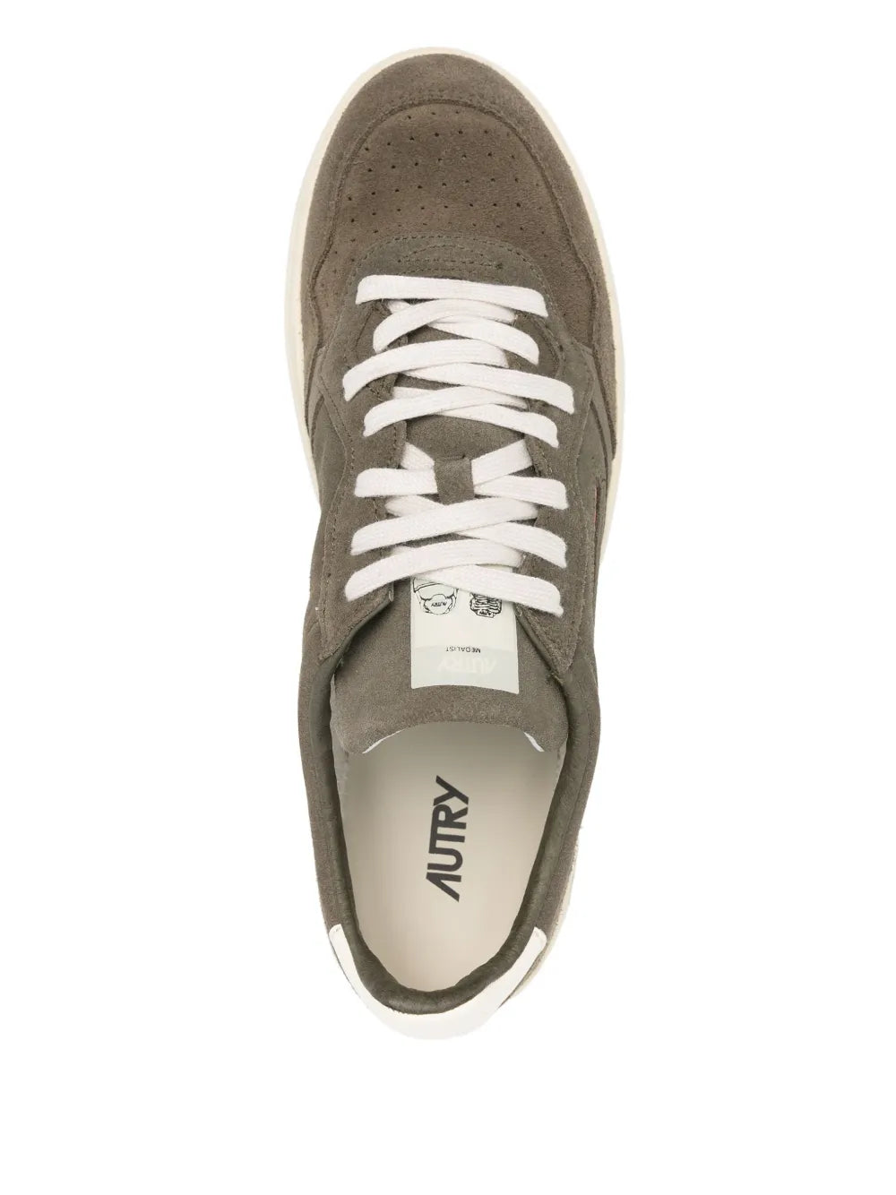 Olive low sneakers with white laces and tongue lining, AUTRY label on insole