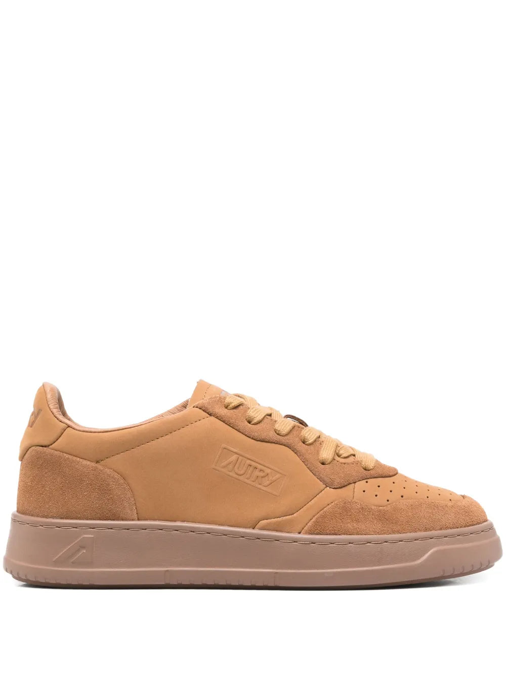 Autry Medalist camel brown lace-up sneakers with side logo and rubber sole