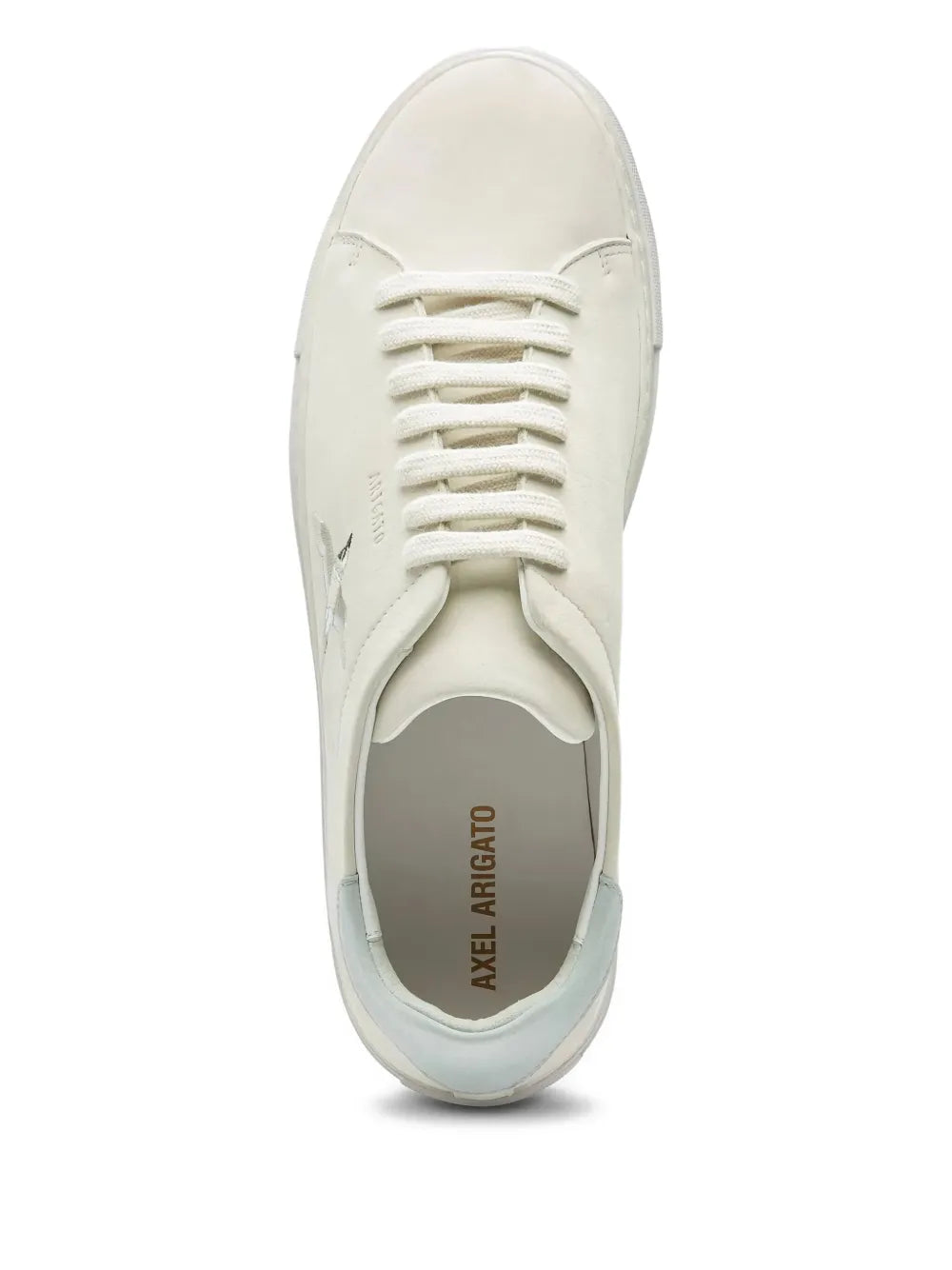 White low-top sneakers with lace-up front and embroidered logo on quarter