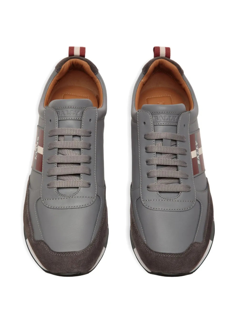 Grey leather lace-up low-top sneakers with contrast heel lining