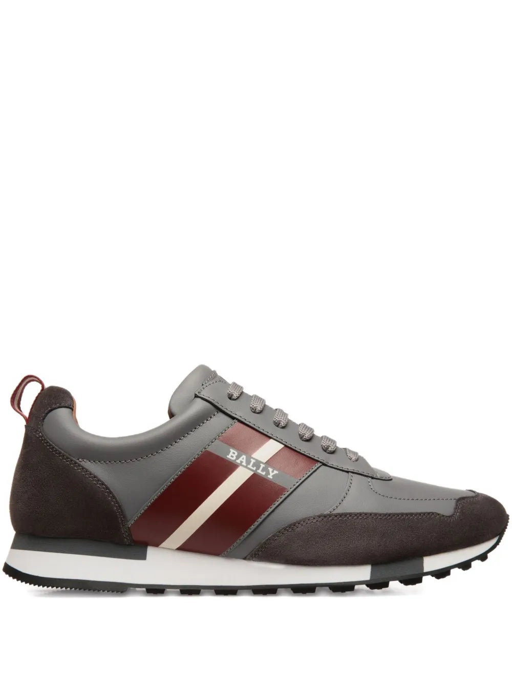 Grey leather lace-up sneakers with Bally stripe panels