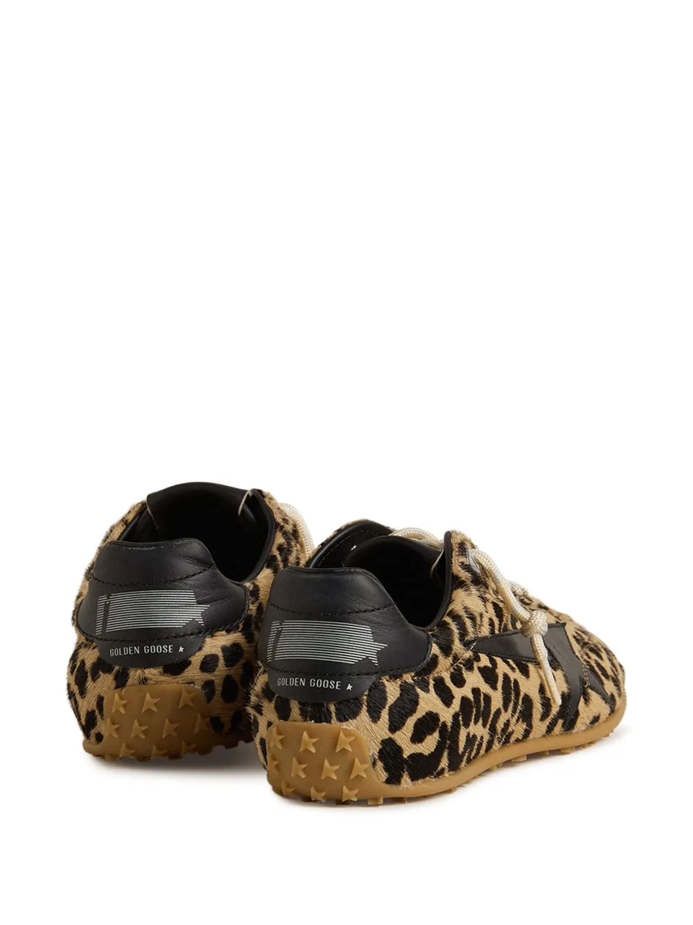 Beige leopard-print Golden Goose sneakers with lace-up and black heel backs