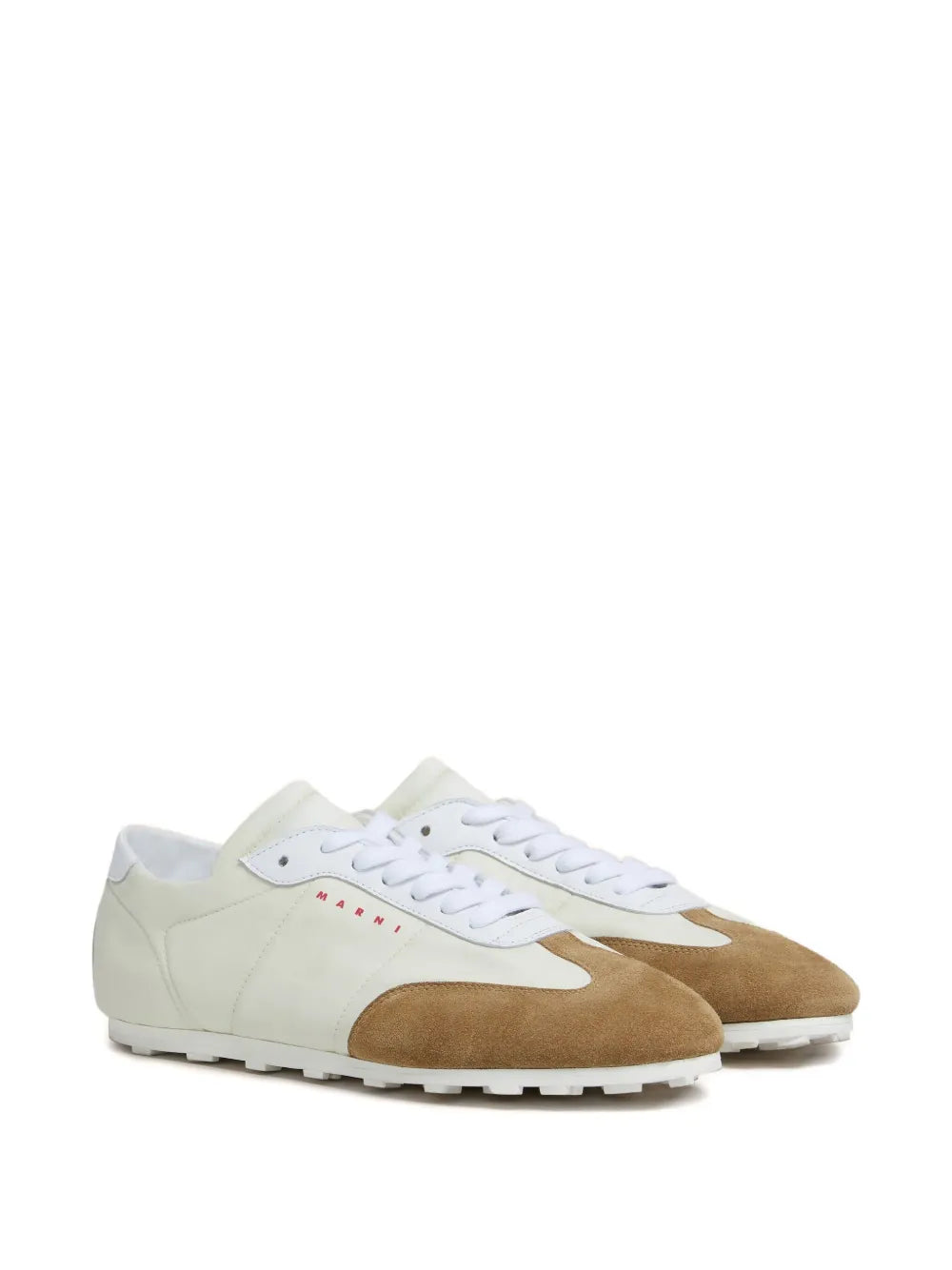 Marni suede-detail sneakers, white upper with brown toe and side suede, white laces