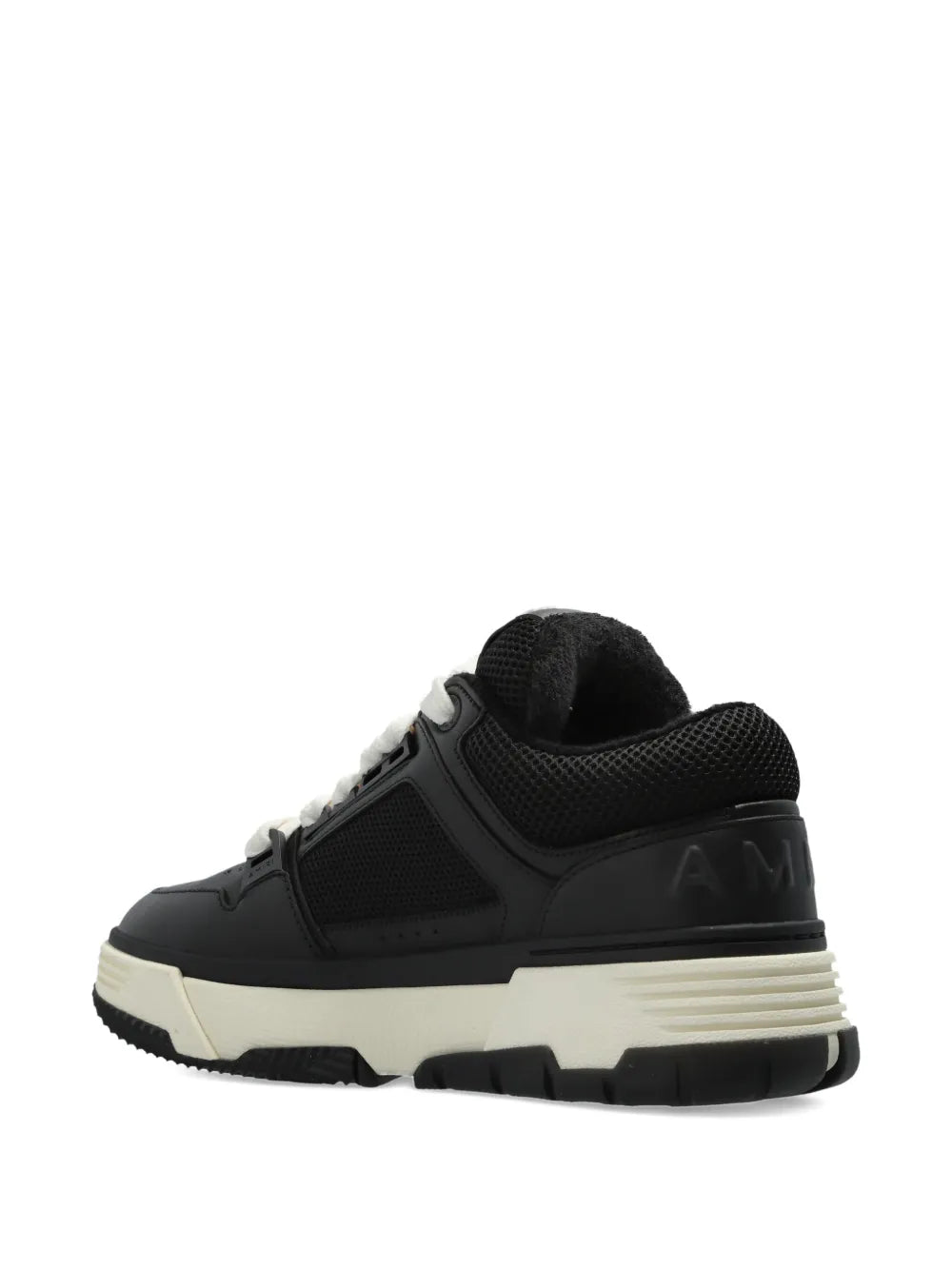 Black lace-up sneakers with chunky sole and mesh quarter panel