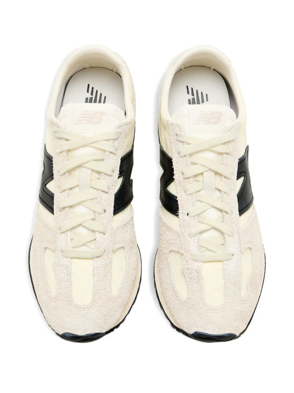New Balance 471 cream sneakers pair, lace-up with black N logos and textured uppers