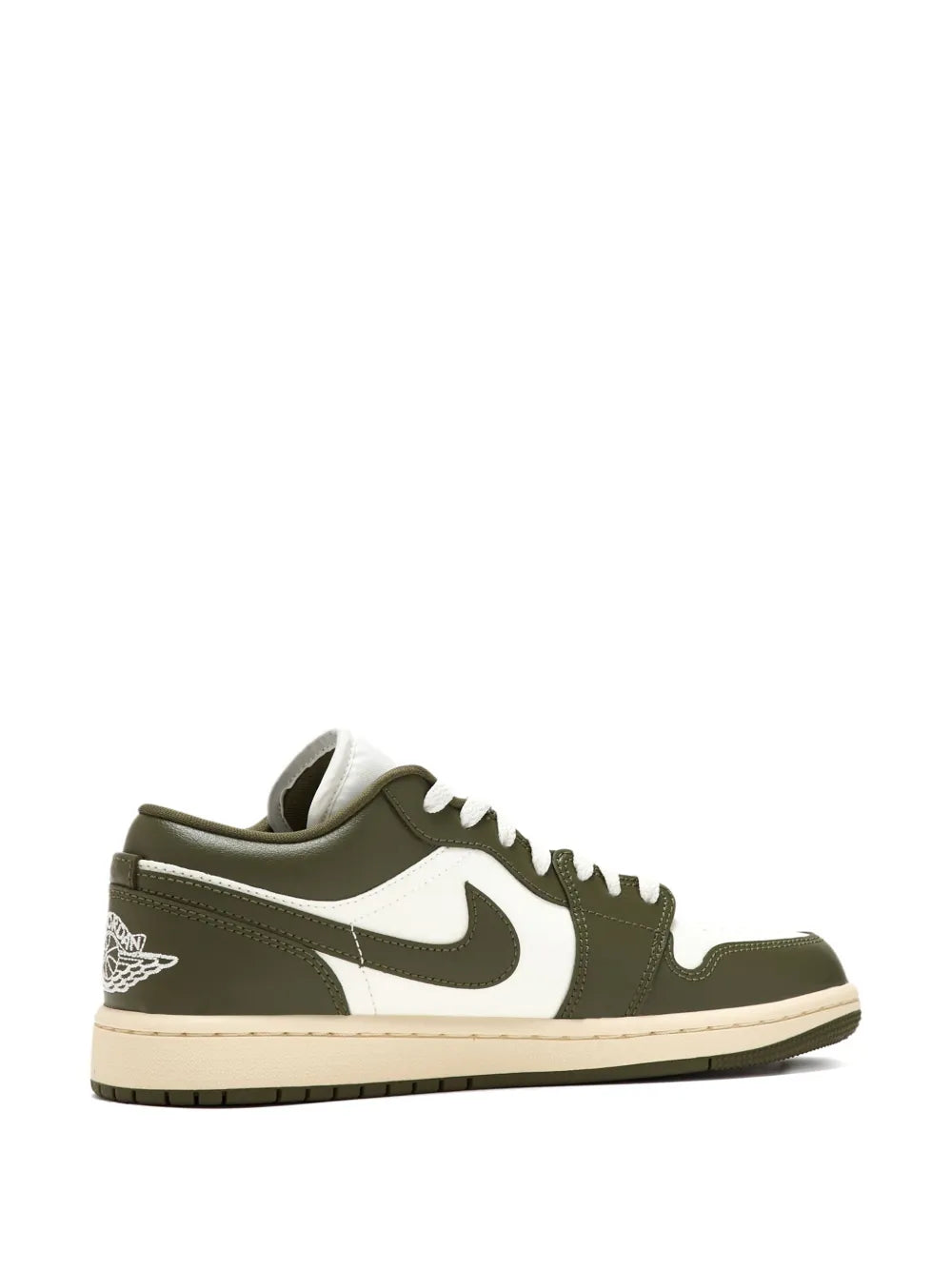 Nike Air low-top sneakers, olive green suede with white Swoosh and cream outsole