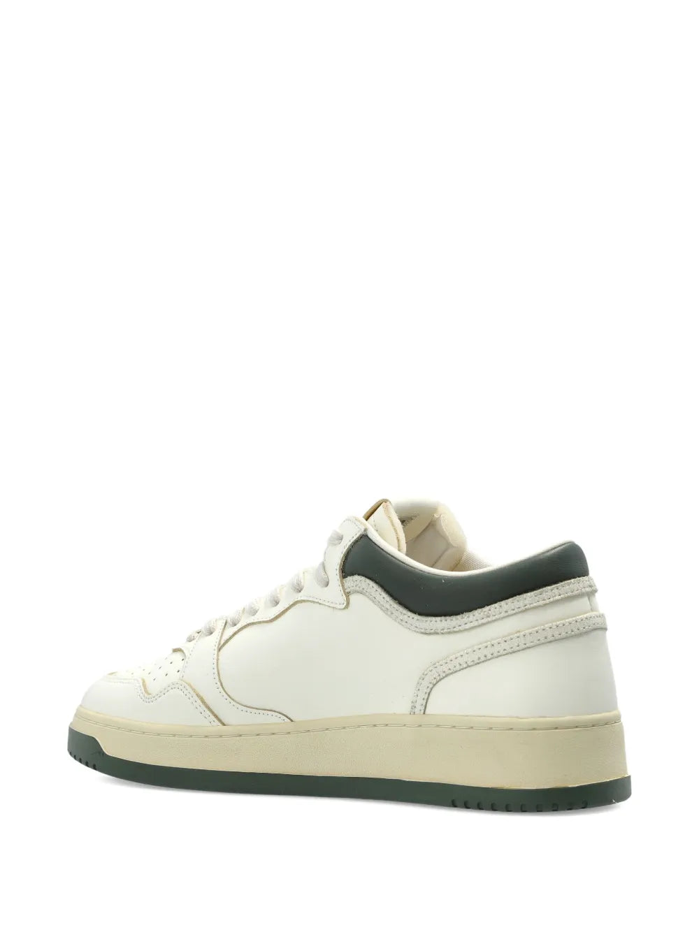 Autry Med-Way off-white low-top sneakers, side view, green sole and lace-up