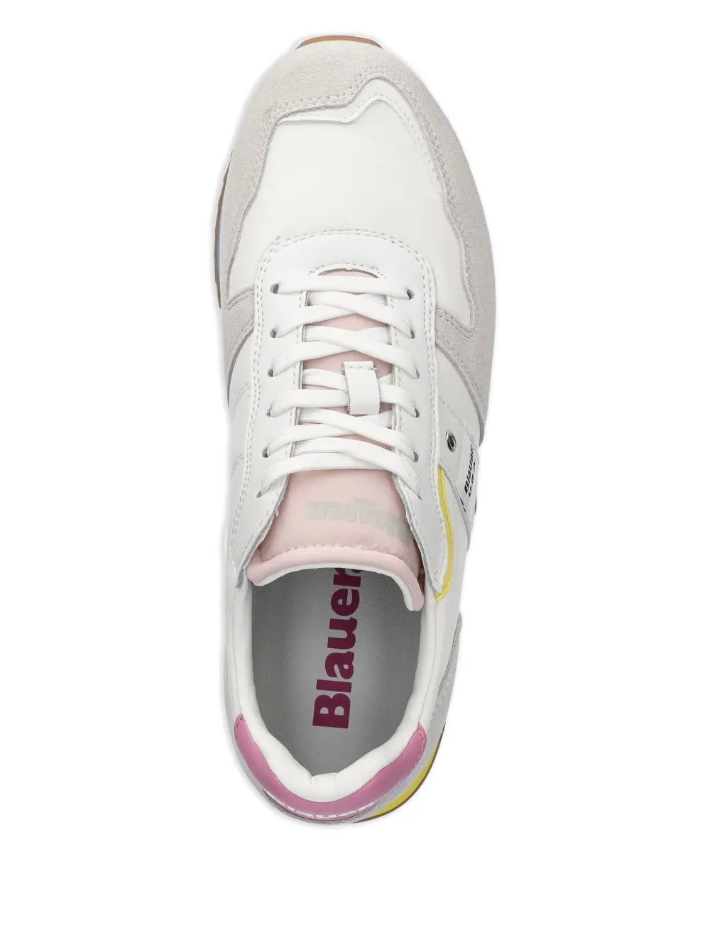 White suede panel trainers, lace-up front, Blauer logo on inner tongue