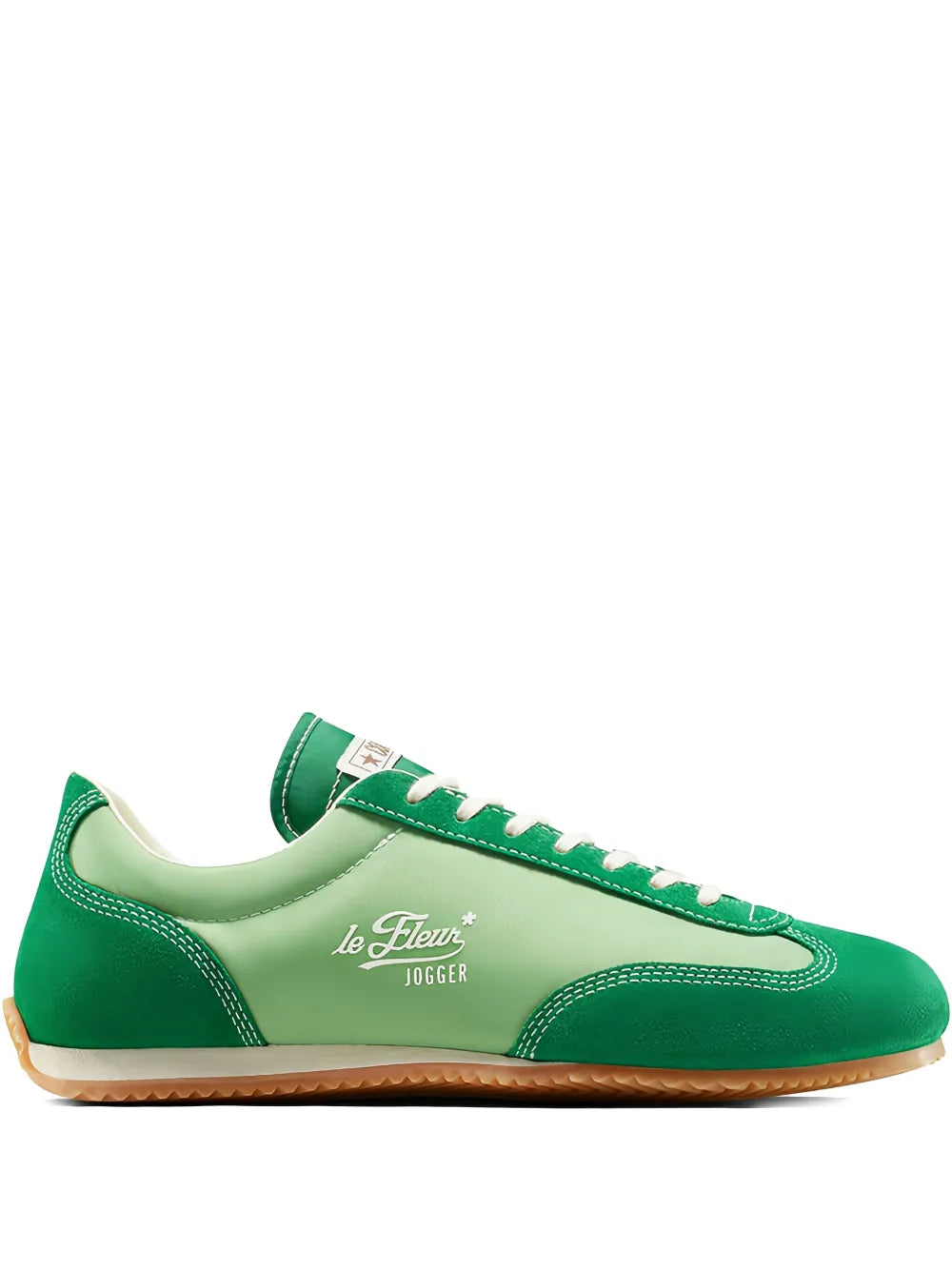 Converse green coach jogger sneakers, side view with white laces