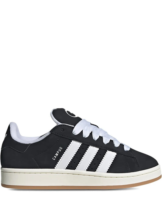 Black adidas Campus 00S sneakers with white three-stripe uppers and gum sole