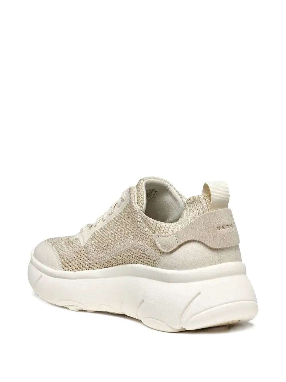Beige knitted low-top sneaker with heel tab and molded white midsole