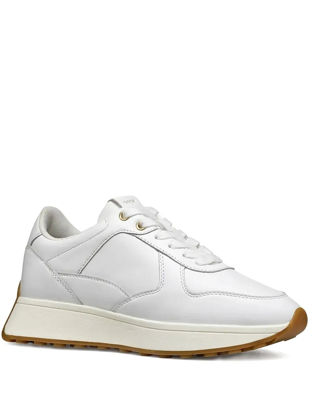 White leather lace-up wedge sneakers with tan rubber sole