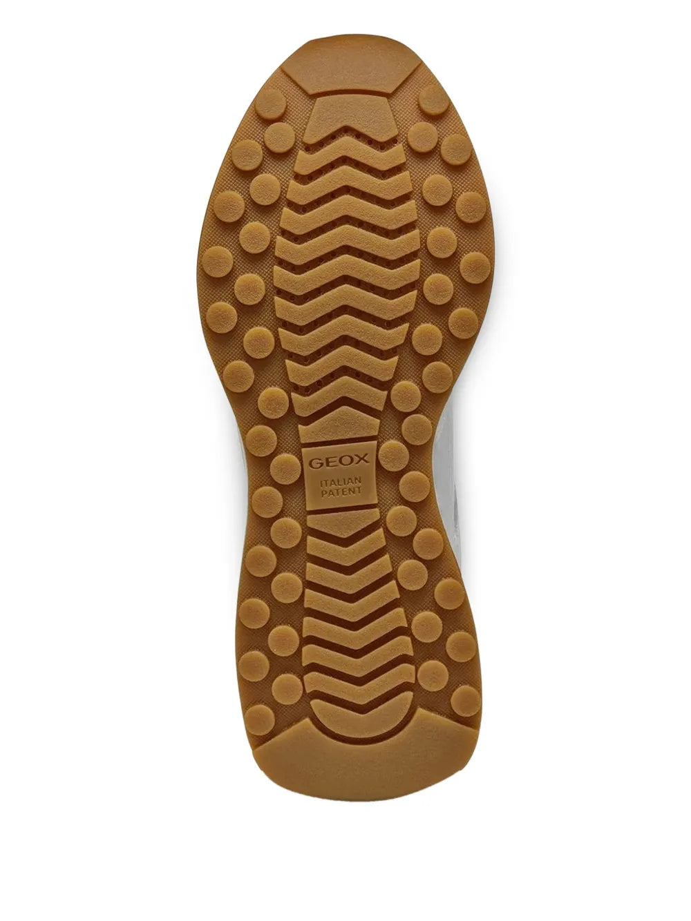 Brown rubber outsole with circular traction tread for wedge-sole sneakers