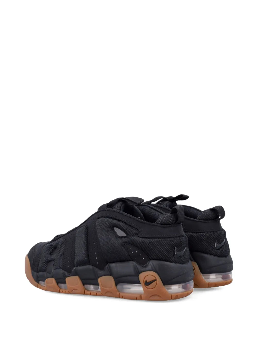 Black basketball sneaker with padded heel, lace-up closure, and gum-look outsole