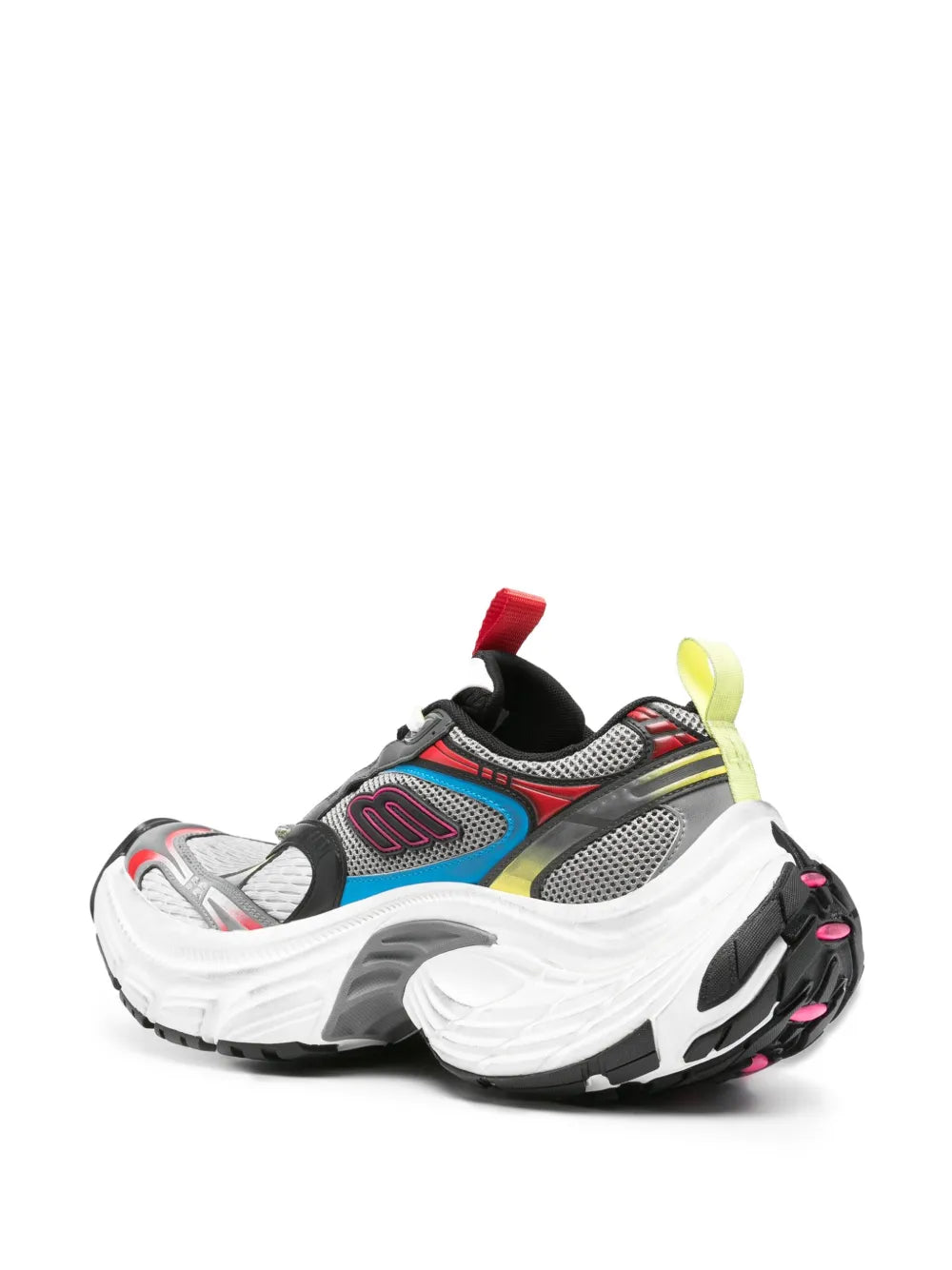Balenciaga 6XL chunky trainers, lace-up with black, blue, red, and yellow details.