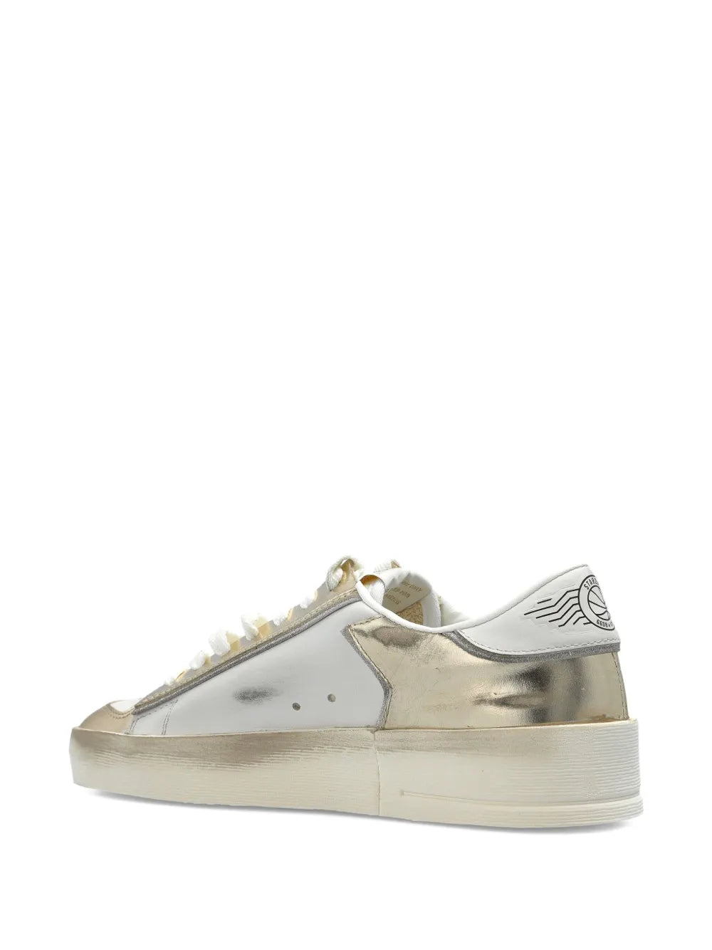 Golden Goose leather sneakers, heel and side in metallic gold and white