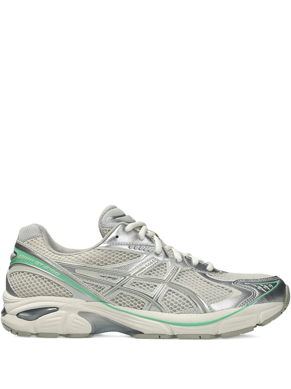 ASICS Gt-2160 grey lace-up running shoes with green trim and mesh upper