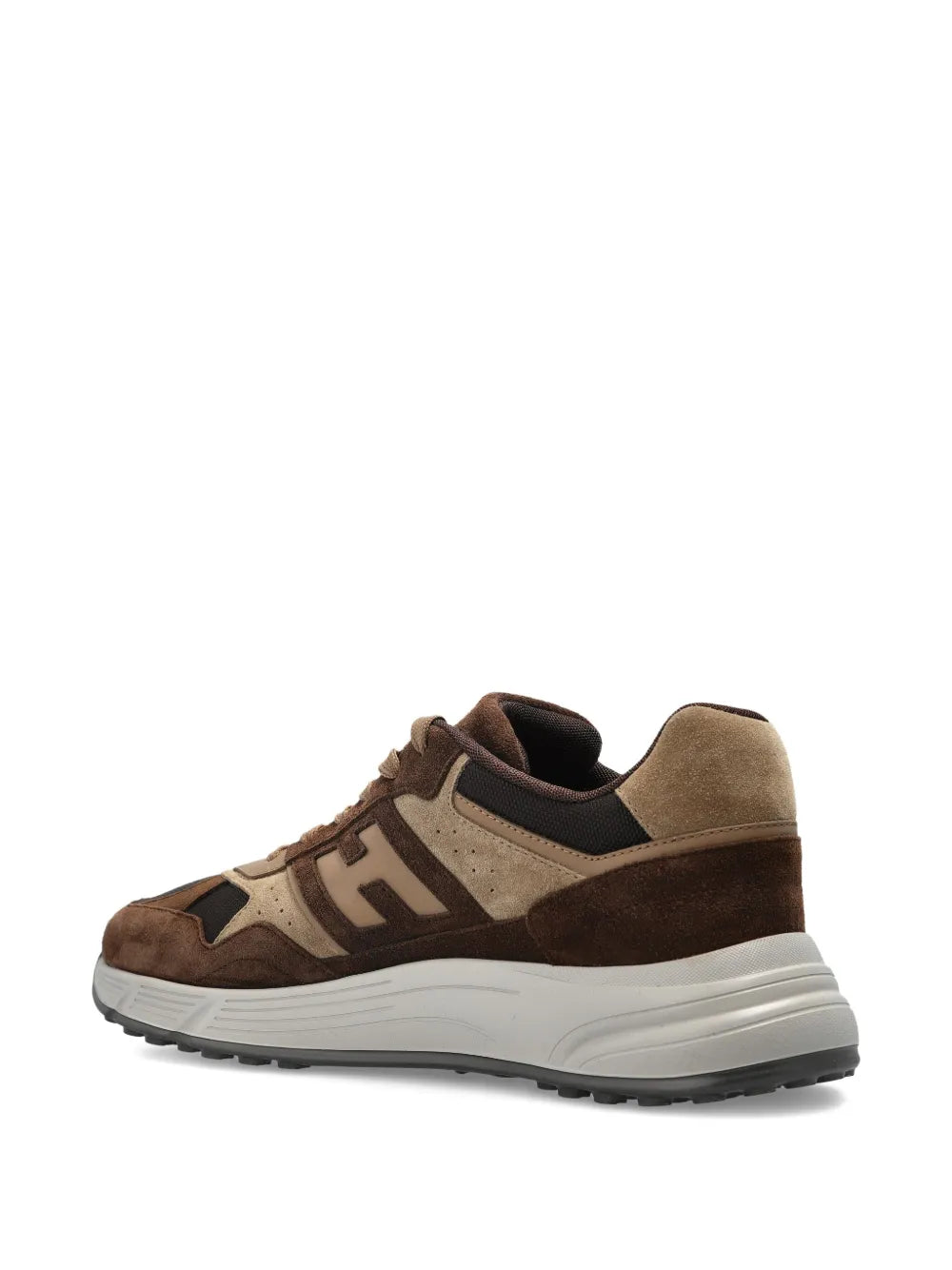 Brown suede-leather sneaker with side logo detail and cushioned sole
