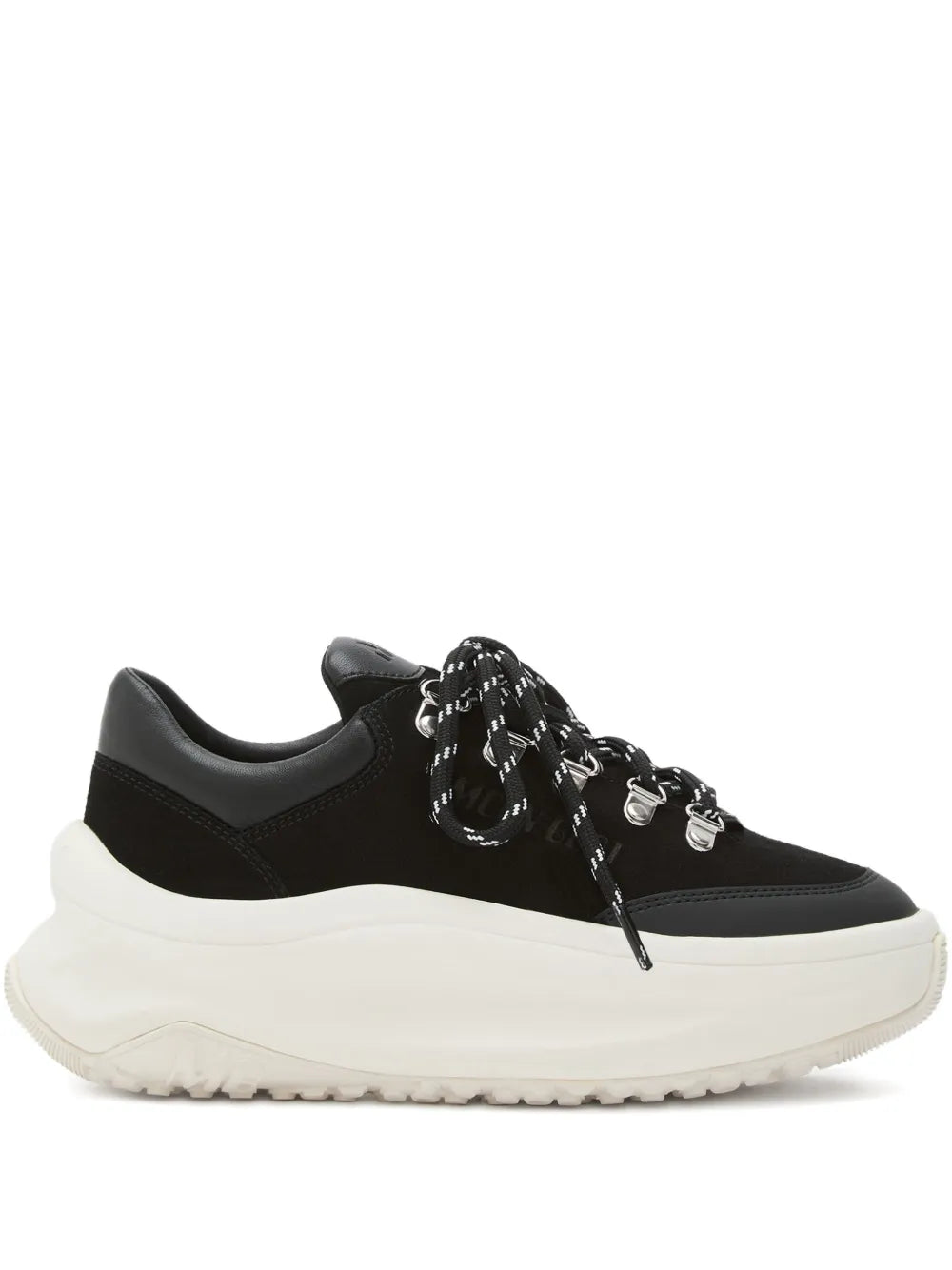 Black lace-up platform sneaker with thick white sole