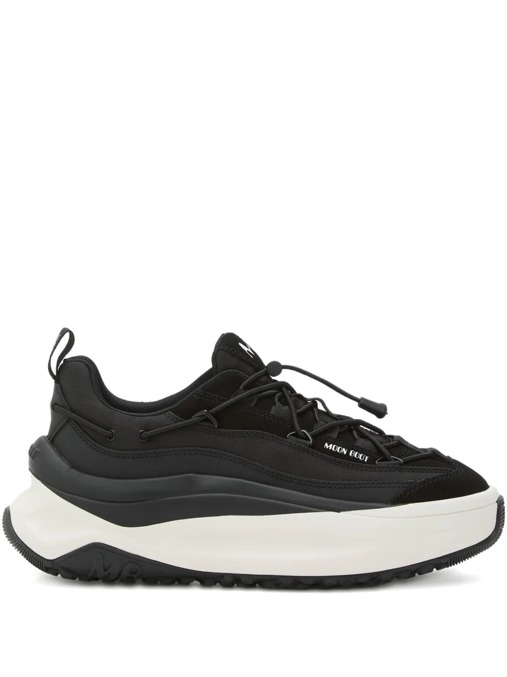Black platform lace-up sneakers with Moon Boot logo on side