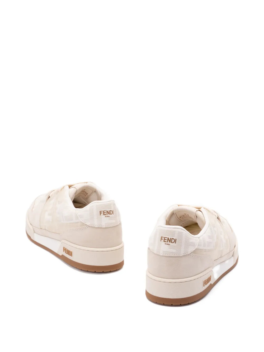 Beige suede sneakers with Fendi logo on heel and rear stitching