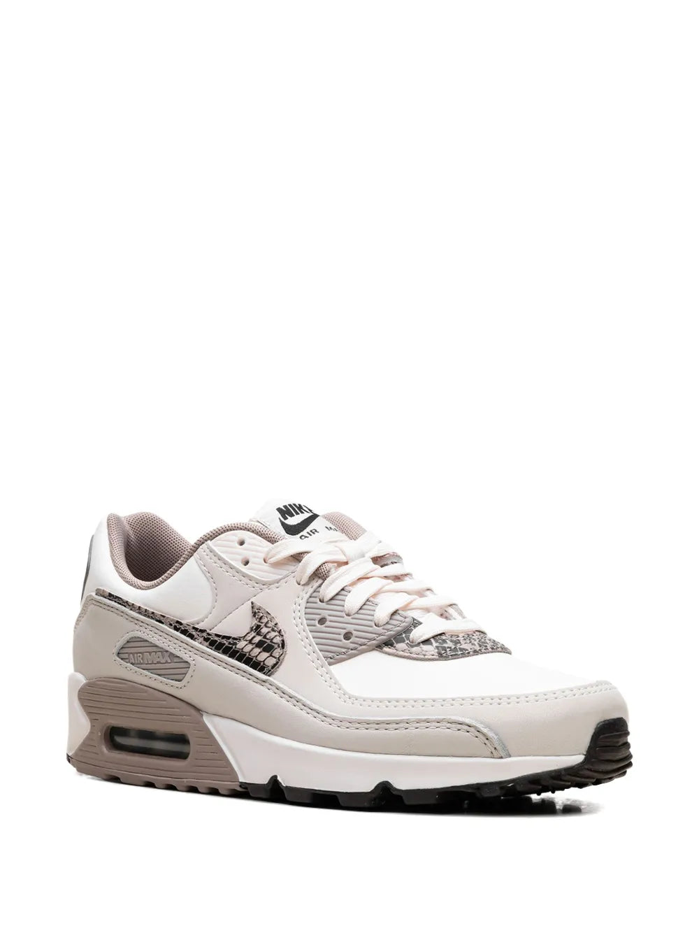 White and light-brown lace-up running shoes with Air Max unit and patterned overlays