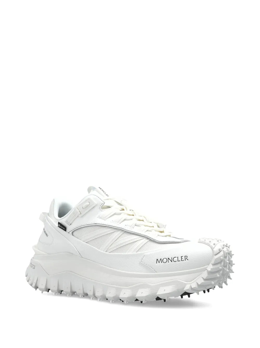 Moncler white Trailgrip GTX sneakers, side logo and grippy lug outsole