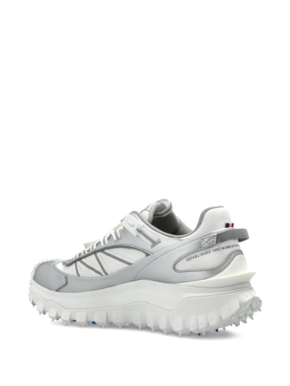 White Moncler Trailgrip GTX sneakers, heel and side logo detail