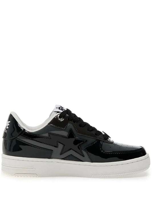 A BATHING APE Sta Icon black patent leather low-top sneaker, side view
