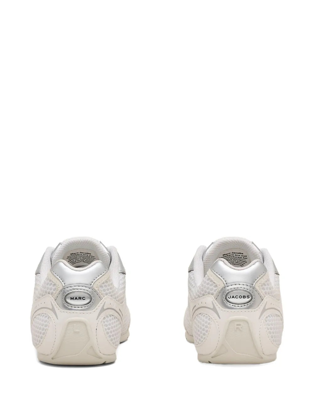 White mesh-panel lace-up sneaker, back view with heel tabs