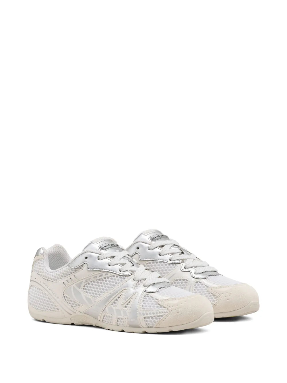 White mesh-panel lace-up sneaker, side angle, textured sole