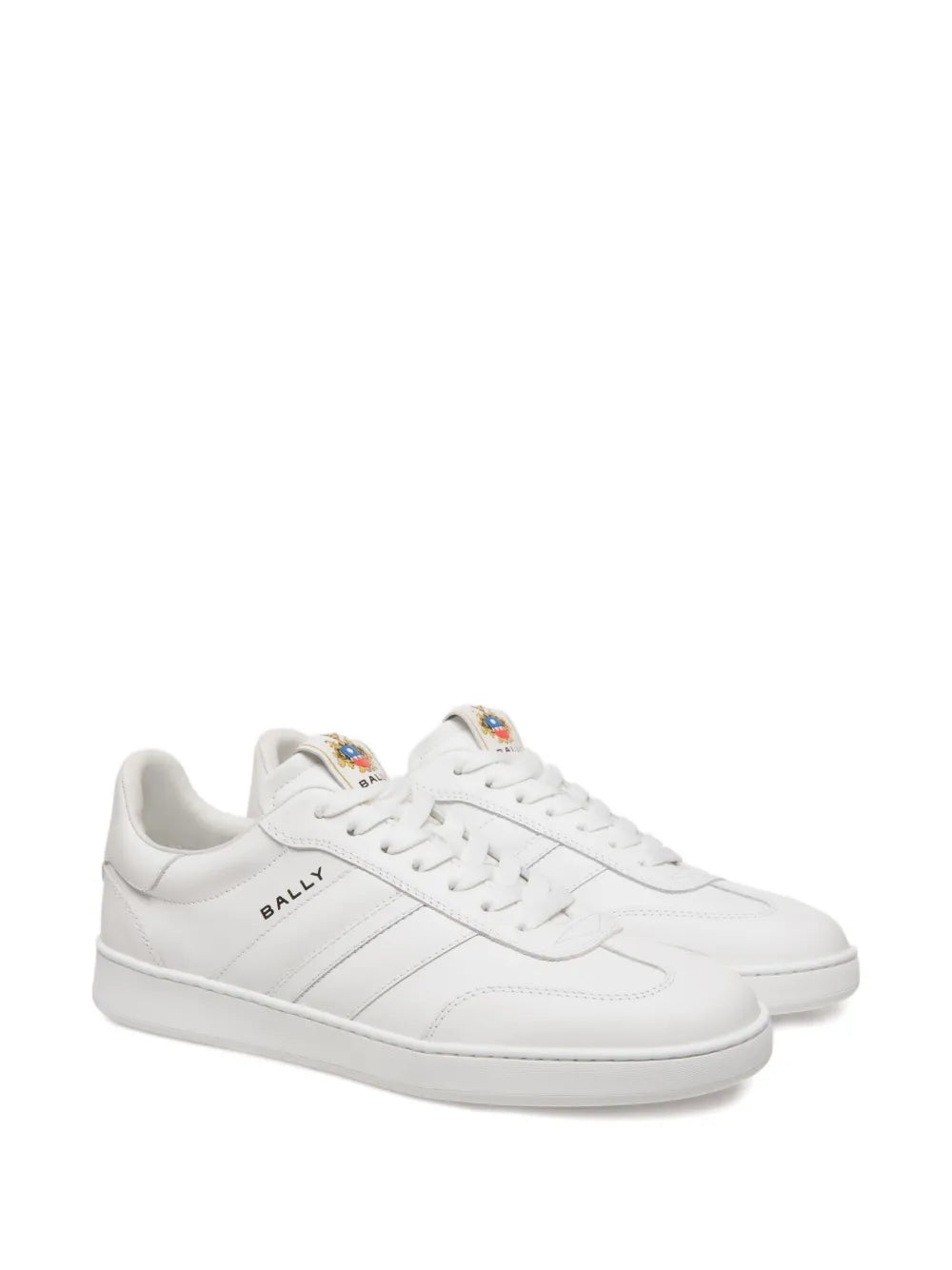 White Bally retro crest low-top sneakers with lace-up front and stitched details