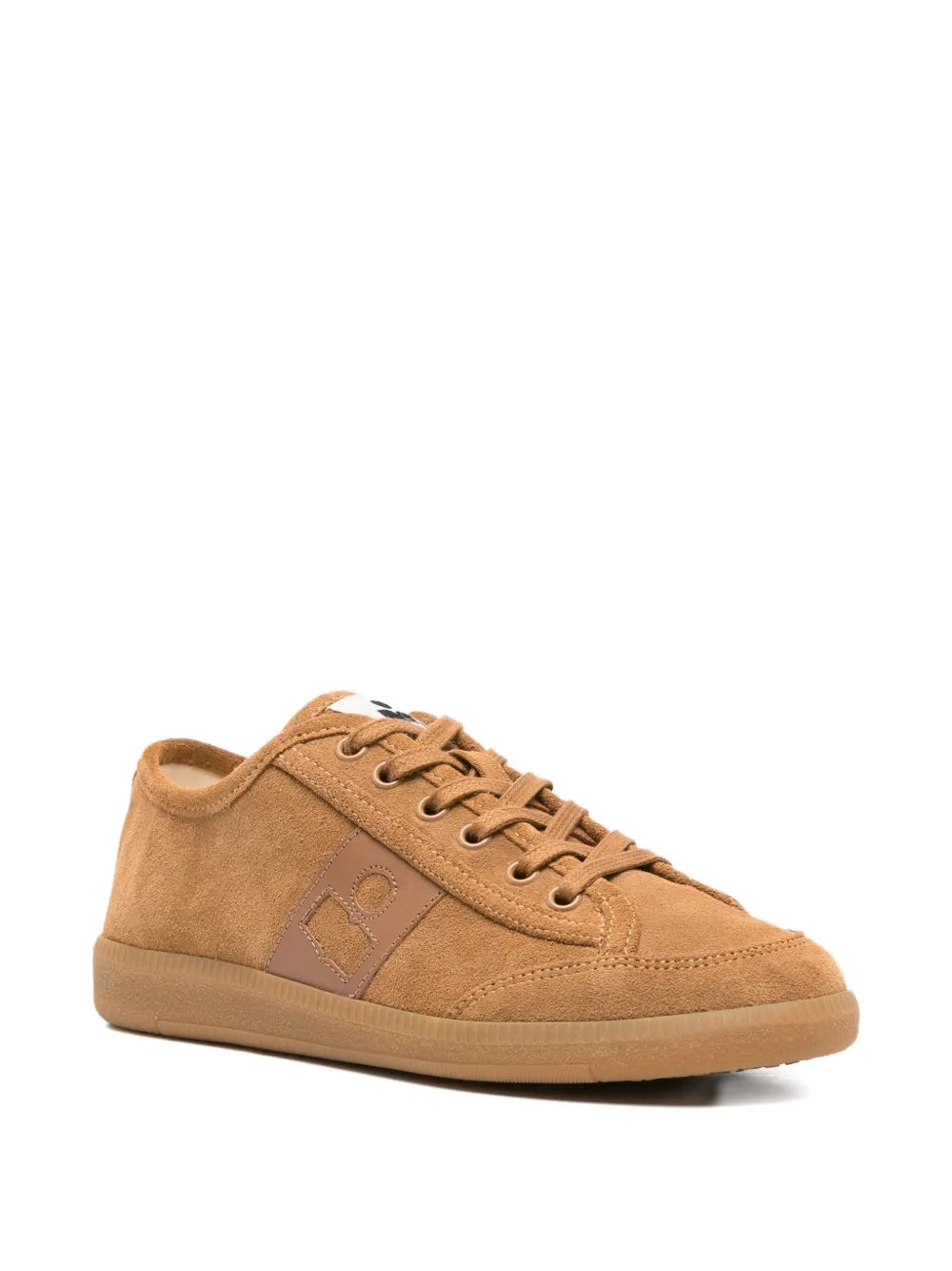 Brown suede lace-up sneaker side view with lace-up eyelets