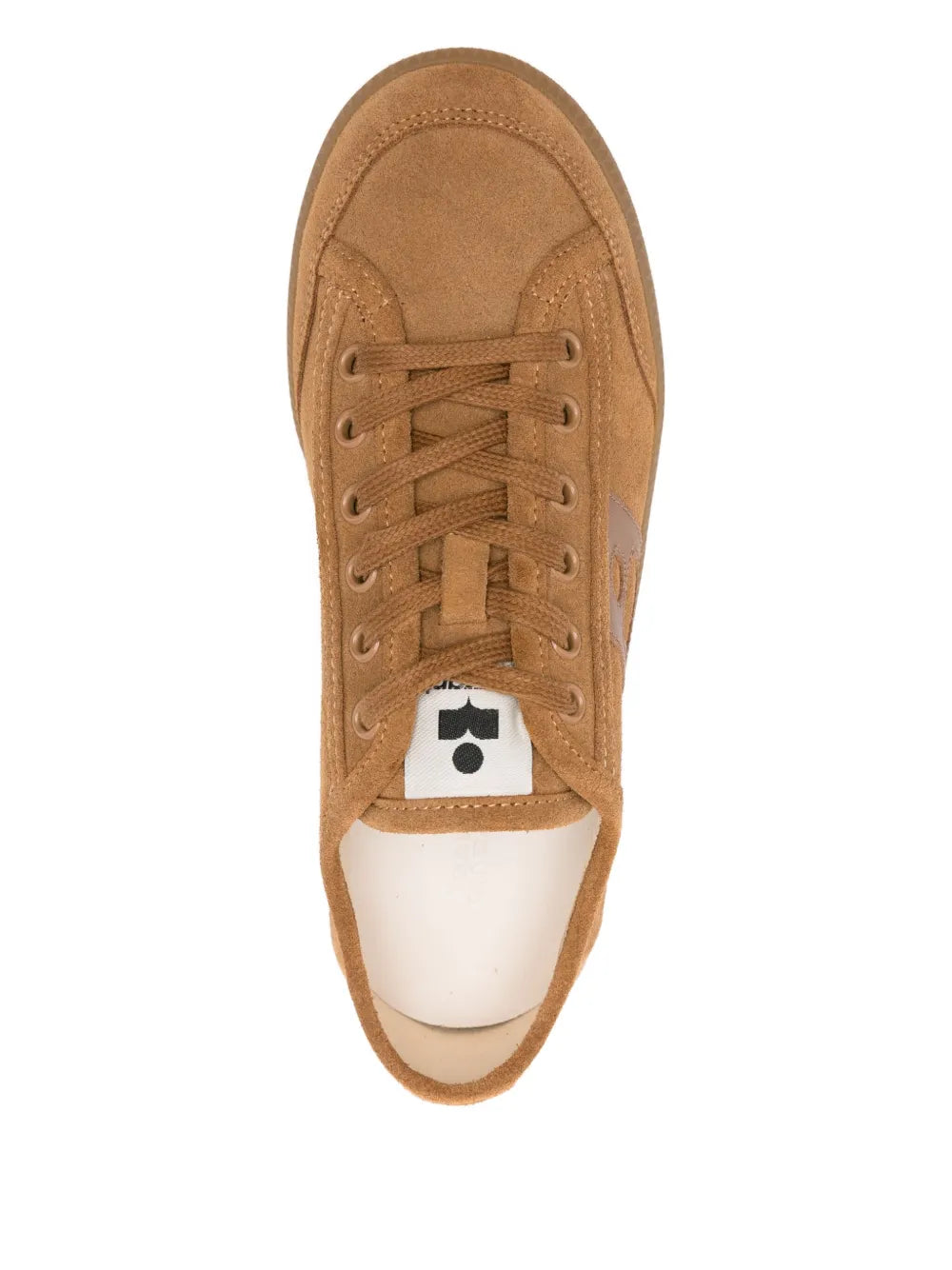 Brown suede lace-up sneaker with padded tongue and lace eyelets