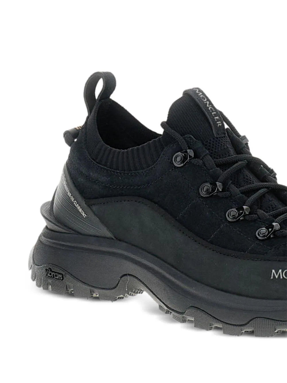 Moncler black lace-up sneaker with Moncler logo patch and thick outsole