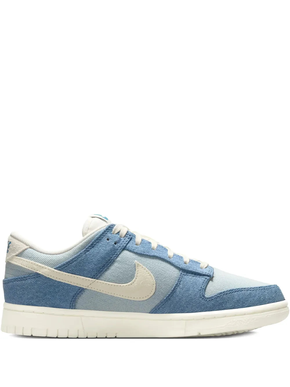 Nike low-top sneakers in blue and cream, suede/leather panels, white rubber sole