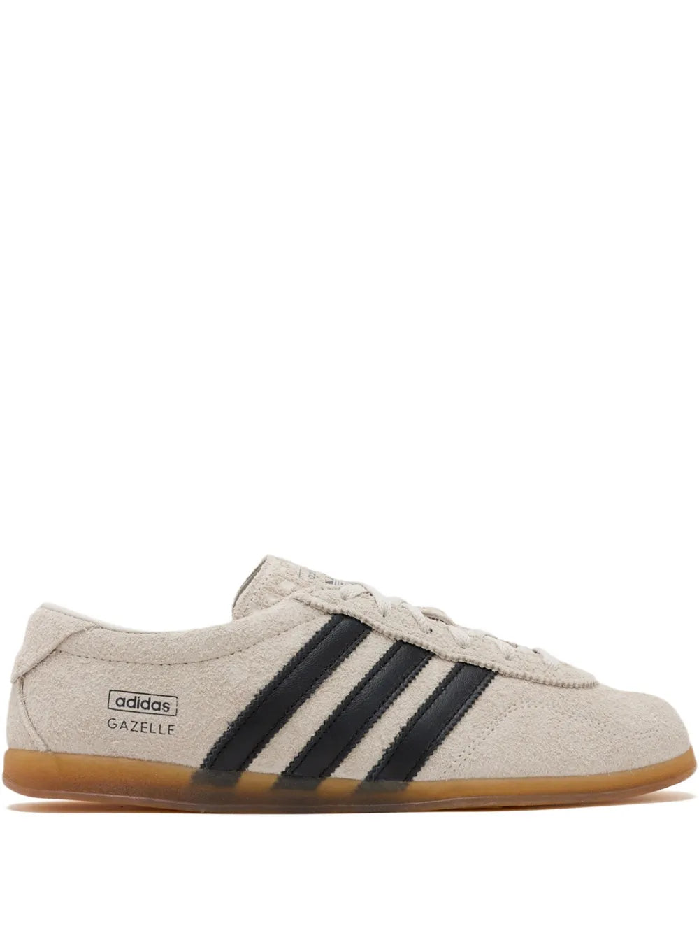 adidas Gazelle sneakers, grey suede with black and white stripes