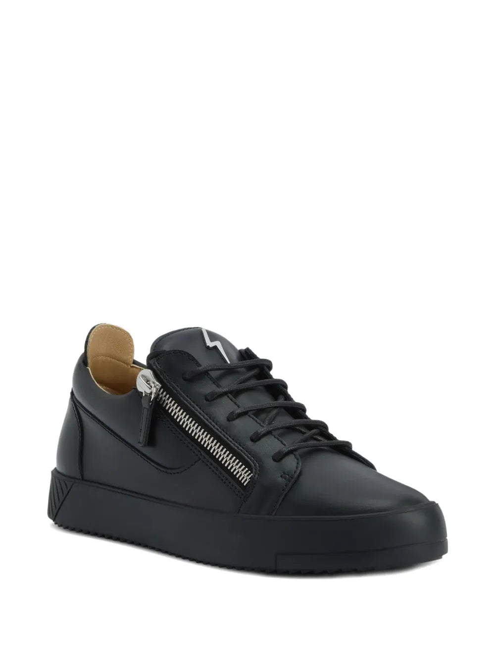 Giuseppe Zanotti black leather sneakers with zipper closure and lace-up front