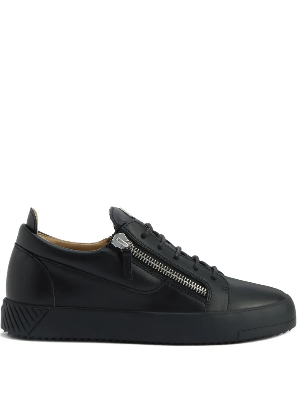 Giuseppe Zanotti black leather sneakers with side zipper and lace-up front