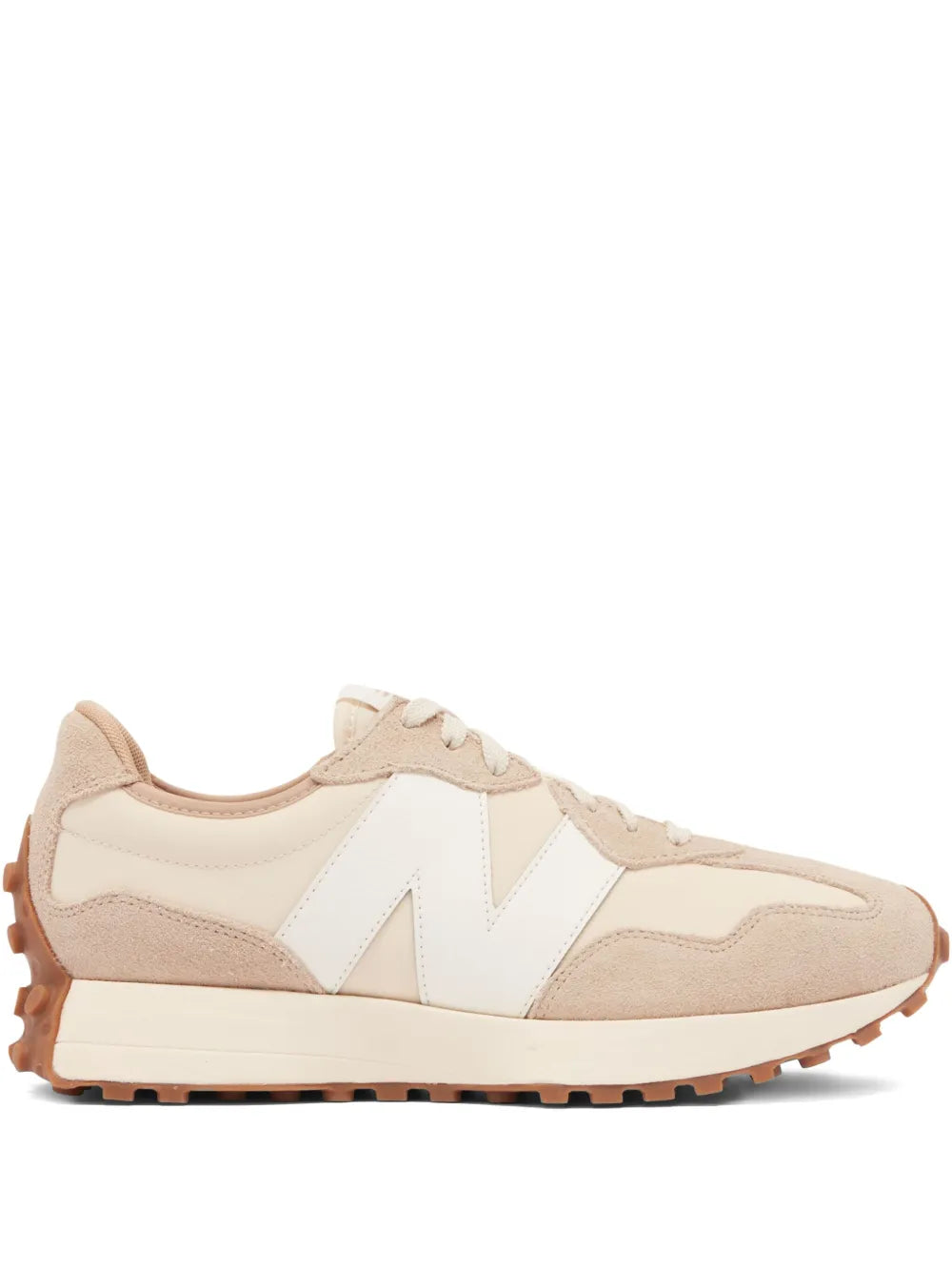 Light beige wedge sneakers with suede panels and lace-up front